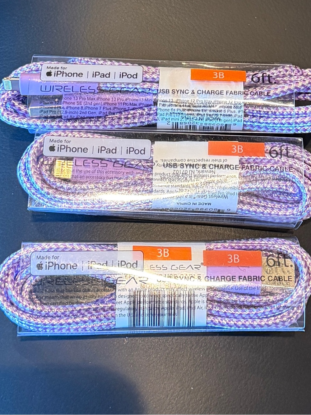 Set of 3 Fabric Charging Cables for iPhone 14 and older